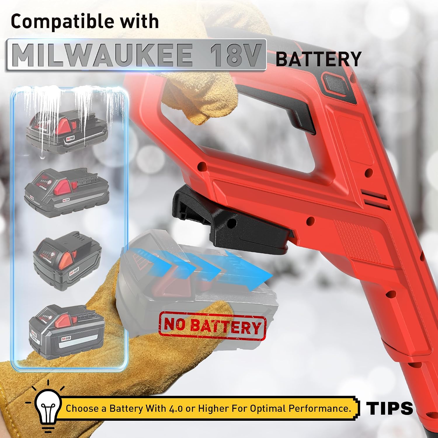 12' Cordless Snow Shovel (NO Battery) Compatible with Milwaukee 18V Battery, Electric Snow Shovel with Directional Plate & Adjustable Front Handle, Cordless Snow Blower for Driveway/Patio/Sidewalk