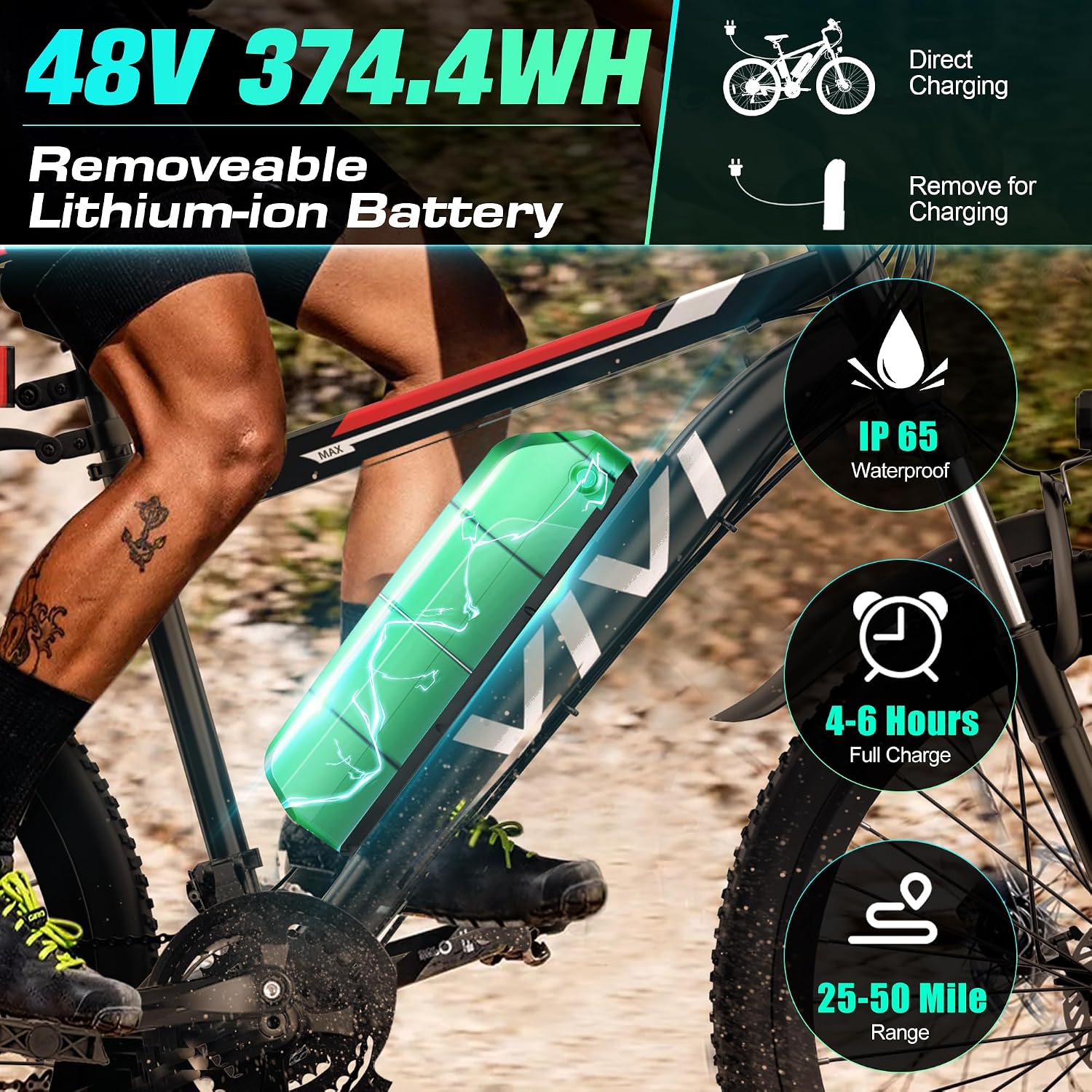 Vivi Electric Bike for Adults 26 Inch 749W Peak Ebike for Adults Removable 48V Battery, Electric Mountain Bike 21 Speed Gears, Electric Bicycle 20 mph& 50 Miles/Pedal Assist, SGS Certified to UL2849