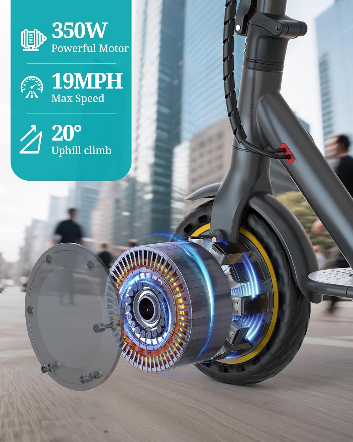 Qlaway Electric Scooter for Adults, 350W/500W Motor, 16-22 Miles Range, 8.5'/10' Solid Tires, Dual Braking & Suspension, Folding Portable Commuting E-Scooter with App