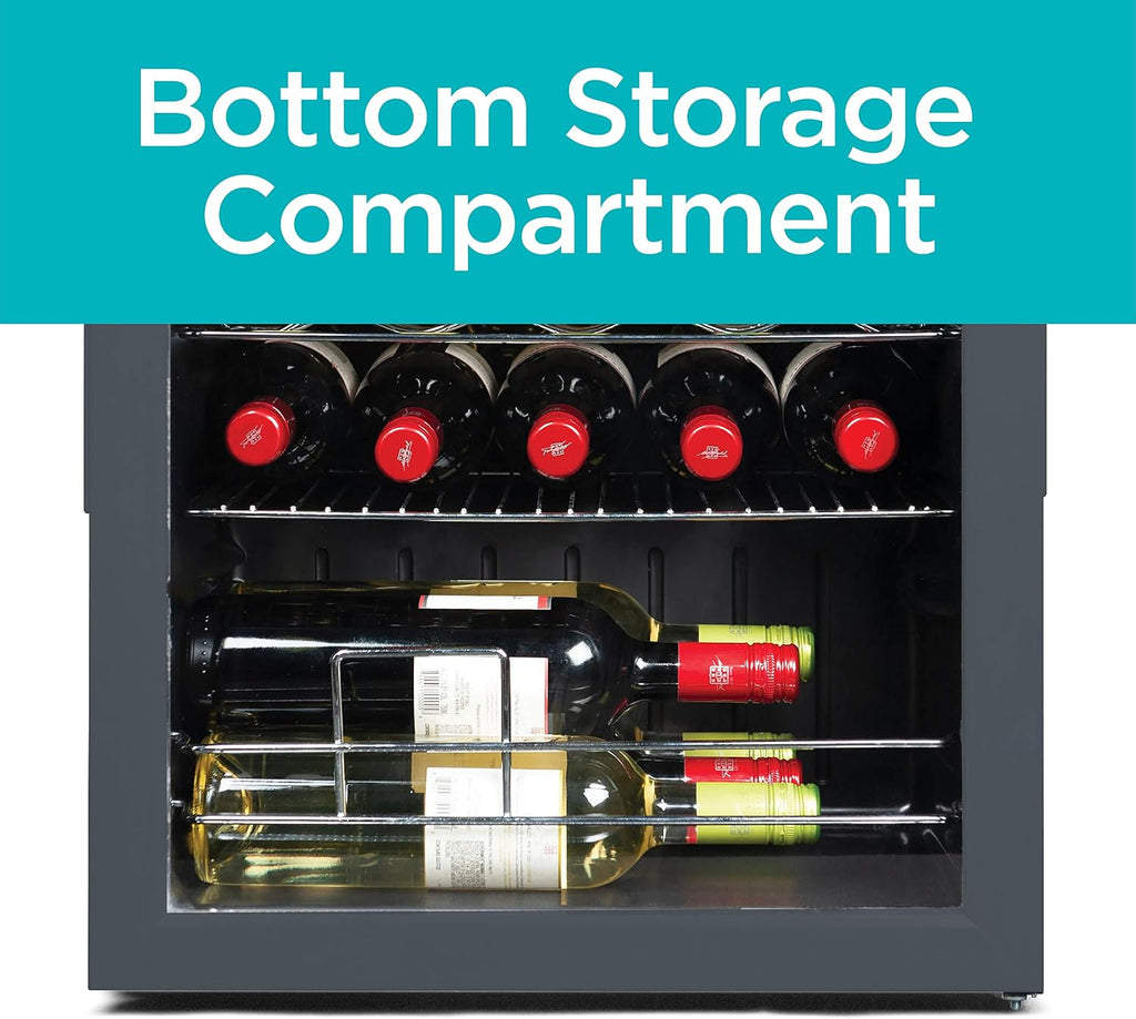 BLACK+DECKER 14 Bottle Wine Fridge with Interior Light and Mechanical Temperature Control, Compressor Cooling Wine Cooler Refrigerator with Wine Rack and Flat Shelf, Wine Bottle Chiller