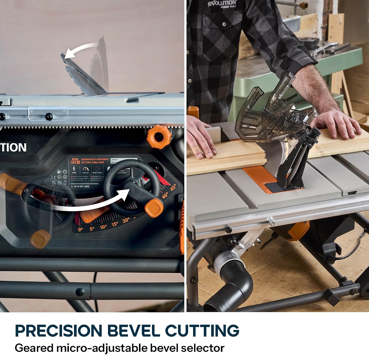 Evolution R10TS 10' Jobsite Table Saw | Zero-Clearance Throat Plate | Dado Plate Included | 15A Motor | 26' Rip | 3-3/8' Cut | 0-45° Bevel | Precision Fence | Heavy Duty Portable Woodworking Saw