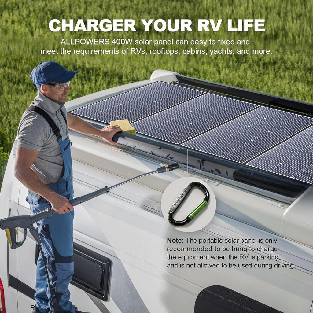 ALLPOWERS SP037 400 watt Solar Panel Foldable Portable Solar Charger with 25% High Efficiency Monocrystalline Cells, 400w Solar Panel IP67 Waterproof for RV Camping Motorhome Off-Grid Power Backup