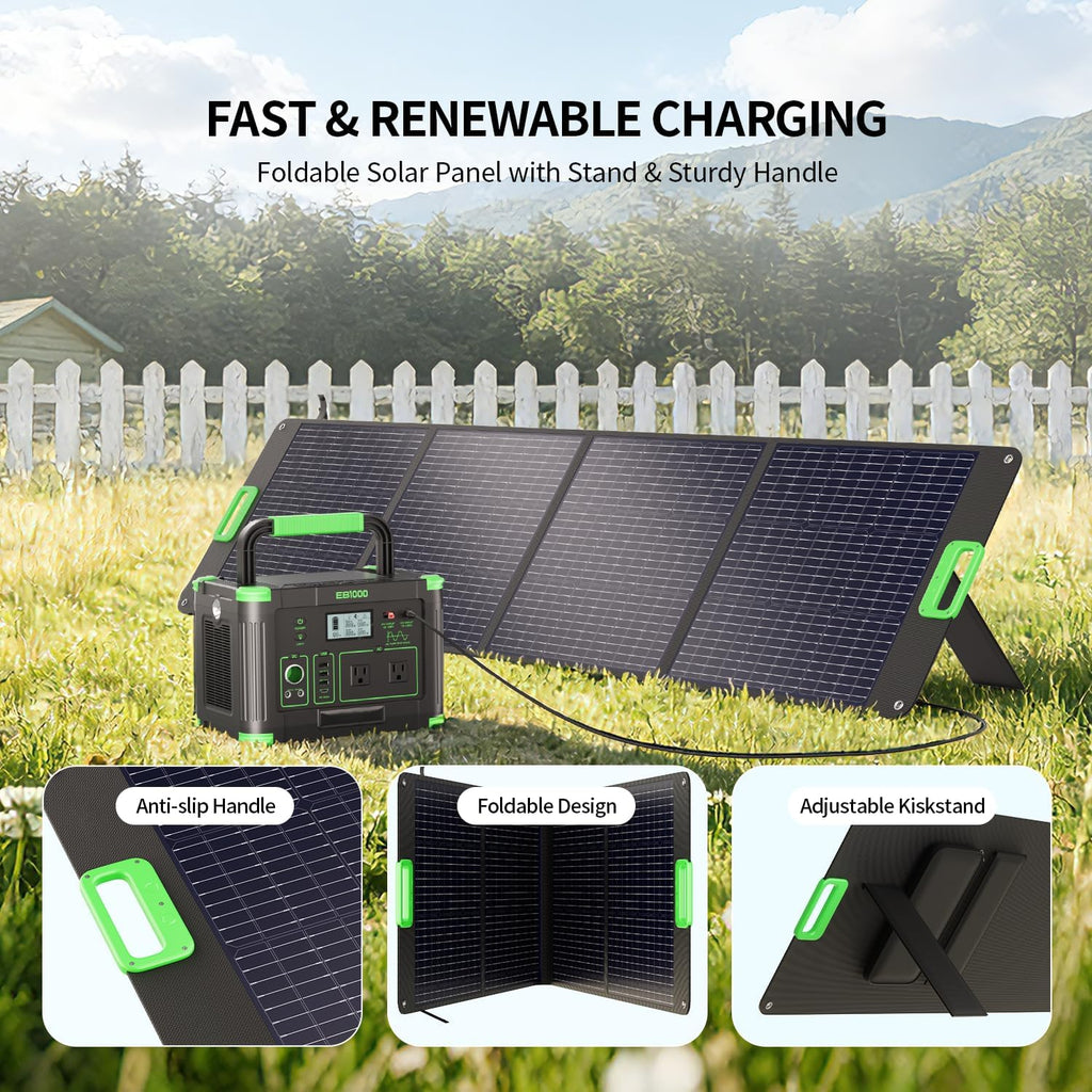 200W Portable Solar Panel for Power Station, 23.5% High Efficiency ETFE Foldable Solar Charger with 4 Kickstands, IP65 Waterproof MC4 Output for Outdoor Camping, RV, Blackout