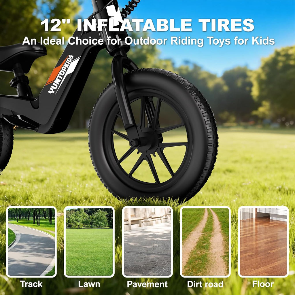 YunTopKids Electric Balance Bike for Kids Ages 3-5, 12 Inch Tires,Safe Start,3 Speeds up to 9.3 MPH,LCD,180W 24V Kids Electric Bike with Adjustable Seat,Fast Charger,LED Light
