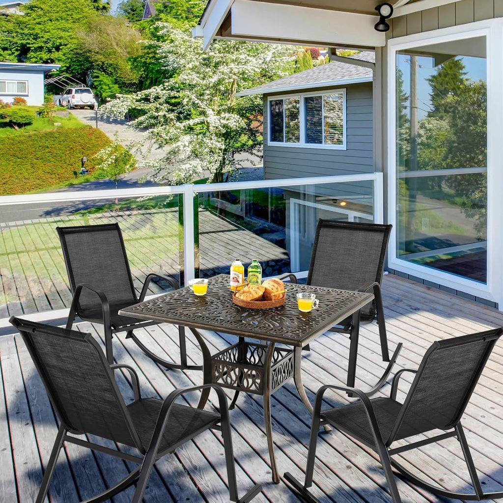 Tangkula Patio Rocking Chair Set of 4, Outdoor Ergonomic Rockers with Breathable Fabric Seat, Gentle Rocking Function, Sturdy Metal Rocker for Front Porch, Backyard, Garden