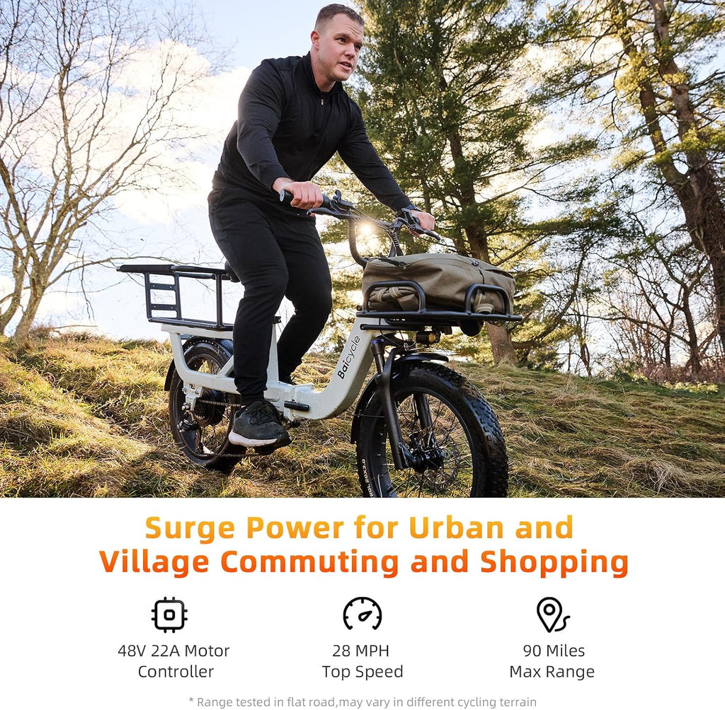 28 MPH Electric Bikes for Adults 20 x 3 inch Fat Tire Ebike with 90 Miles(PAS) Long Range 48V Removable Battery E-Bike 7 Speed Step Thru Electric Bicycle
