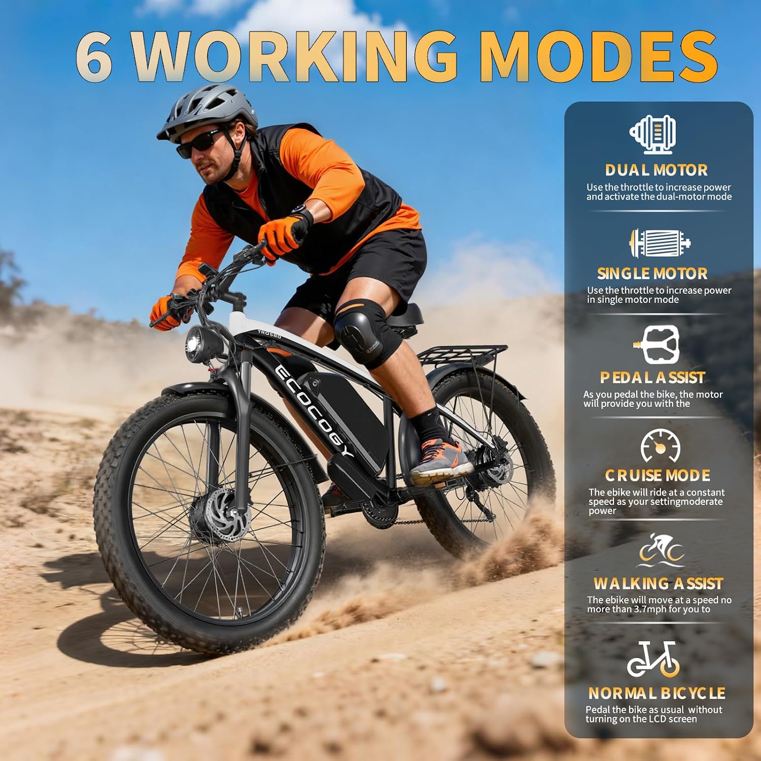 Dual Motor Electric Bikes for Adults, 6000W Peak Ebike, 52V 32Ah, Max 40-45 M P H &100 Miles E-Bike, Hydraulic Disc Brake, 26' Fat Tire Off Road Snow Mountain E-Bikes, 7-Speed Pedal Assist