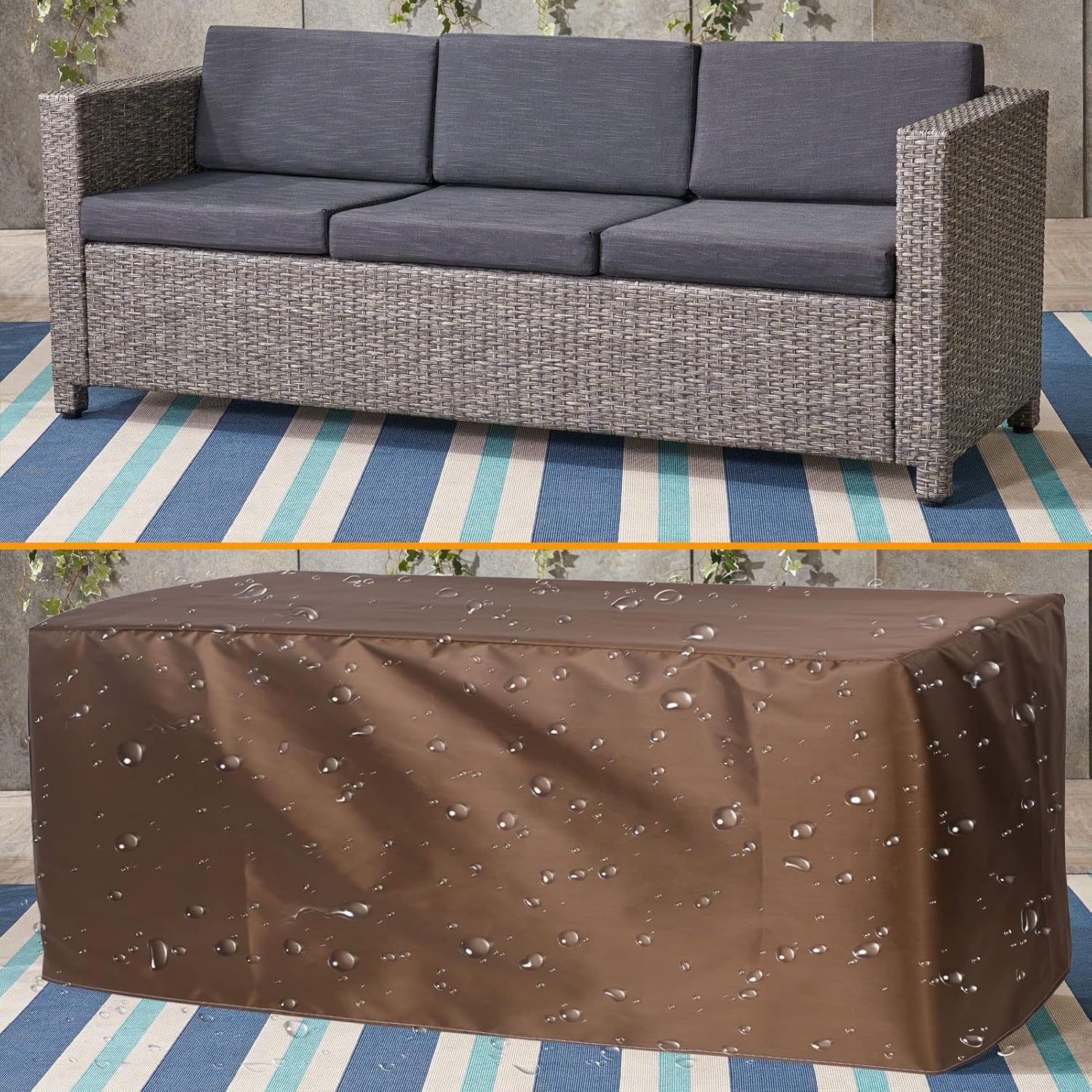YSUEFIJO Garden Furniture Covers Waterproof Rectangular 118x118x39in Patio Furniture Cover Brown 420D Oxford Fabric Rip Proof Heavy Duty Durable Anti-UV with Storage Bag Easy to Clean