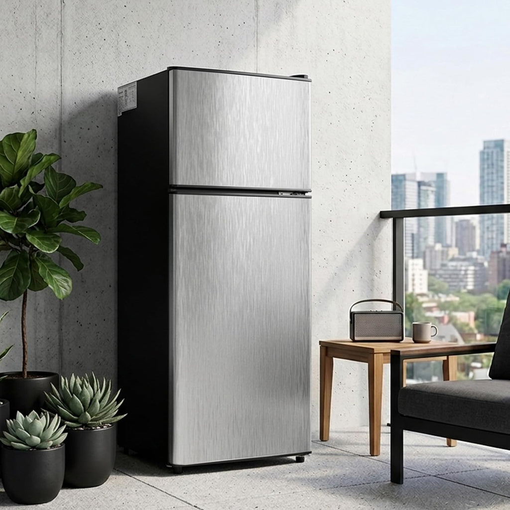 3.2 Cu.Ft Mini Fridge with Freezer, 2 Door Small Refrigerator with Adjustable Thermostat Energy-efficient Low Noise, Compact Fridge for Bedroom, Office, Dorm, Pewter