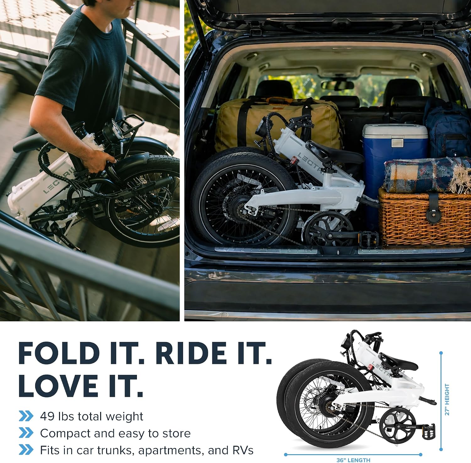 LECTRIC XP™ Lite 2.0 Electric Bike | Adult Folding Bikes - Weighs Only 49lbs | 45 Mile Range w/ 5 Pedal-Assist Levels | 20mph Top Speed - Class 1 and 2 eBike