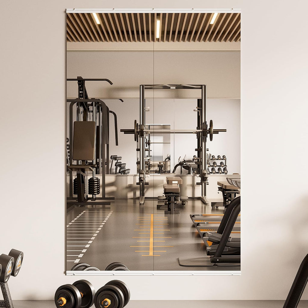 TETOTE Gym Mirrors for Home Gym Wall Large 65' x 22' - 2PCS Workout Exercise Fitness Mirror, Tempered Glass Frameless Full Length Mirror for Garage, Dance Studio, Yoga, Bedroom, Living Room