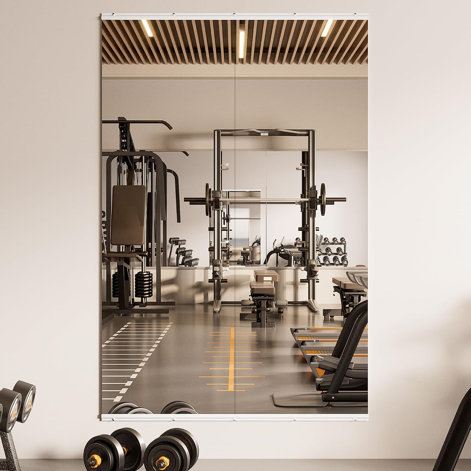 TETOTE Gym Mirrors for Home Gym Wall Large 65' x 22' - 2PCS Workout Exercise Fitness Mirror, Tempered Glass Frameless Full Length Mirror for Garage, Dance Studio, Yoga, Bedroom, Living Room