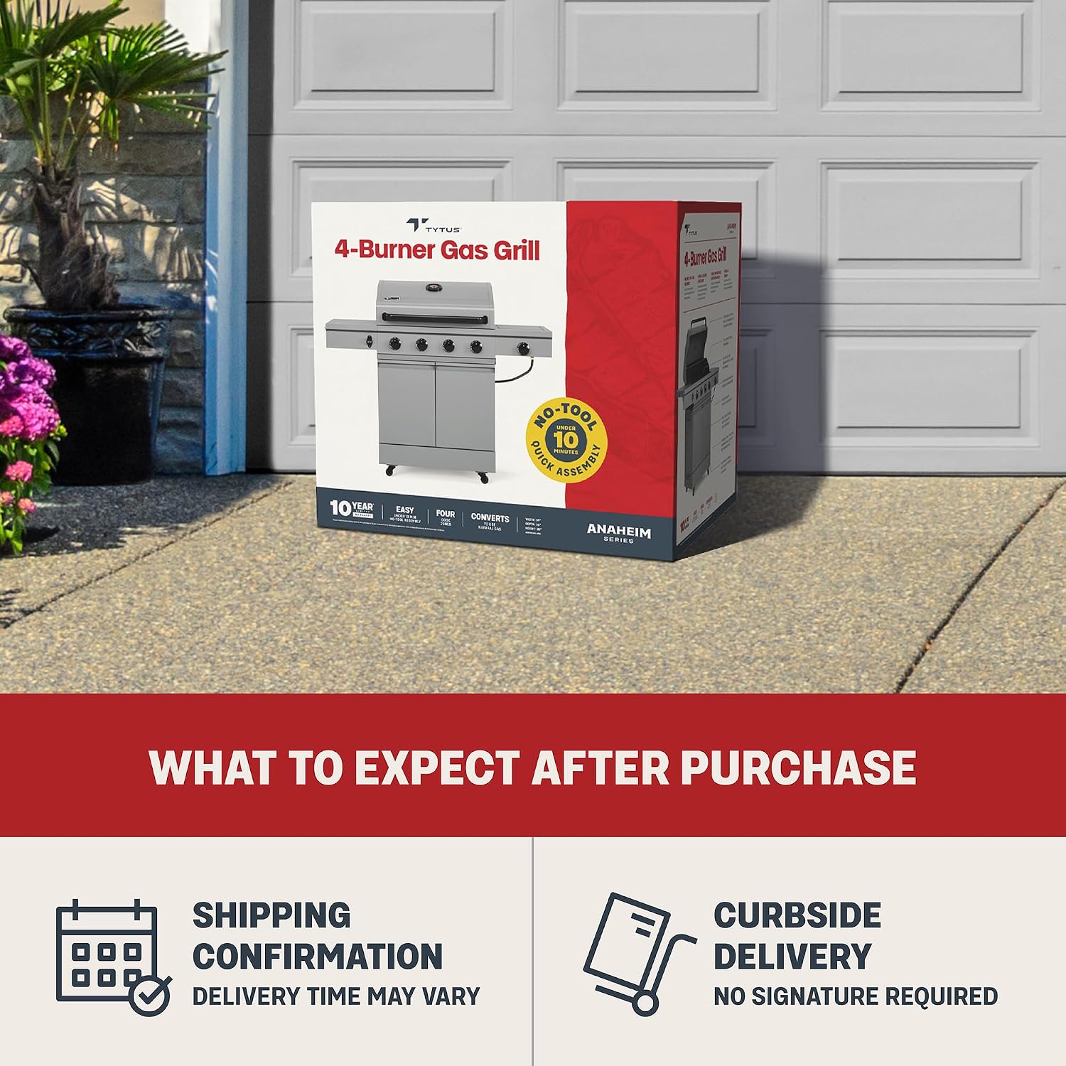TYTUS Anaheim 5-Burner Propane Gas Grill Outdoor Cooking with Cover, 48,000 BTU Grill & 12,000 BTU Side Burner, 721 sq. in. Cooking Area, Enclosed Storage, Porcelain-Enameled Cast Iron Grates