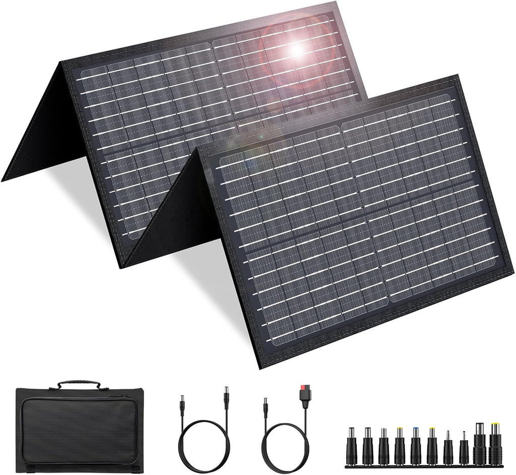 Portable Solar Generator, 300W Portable Power Station with Foldable 60W Solar Panel, 110V Pure Sine Wave 280Wh Lithium Battery Pack with USB DC AC Outlet for Home Use RV Van Outdoor Camping