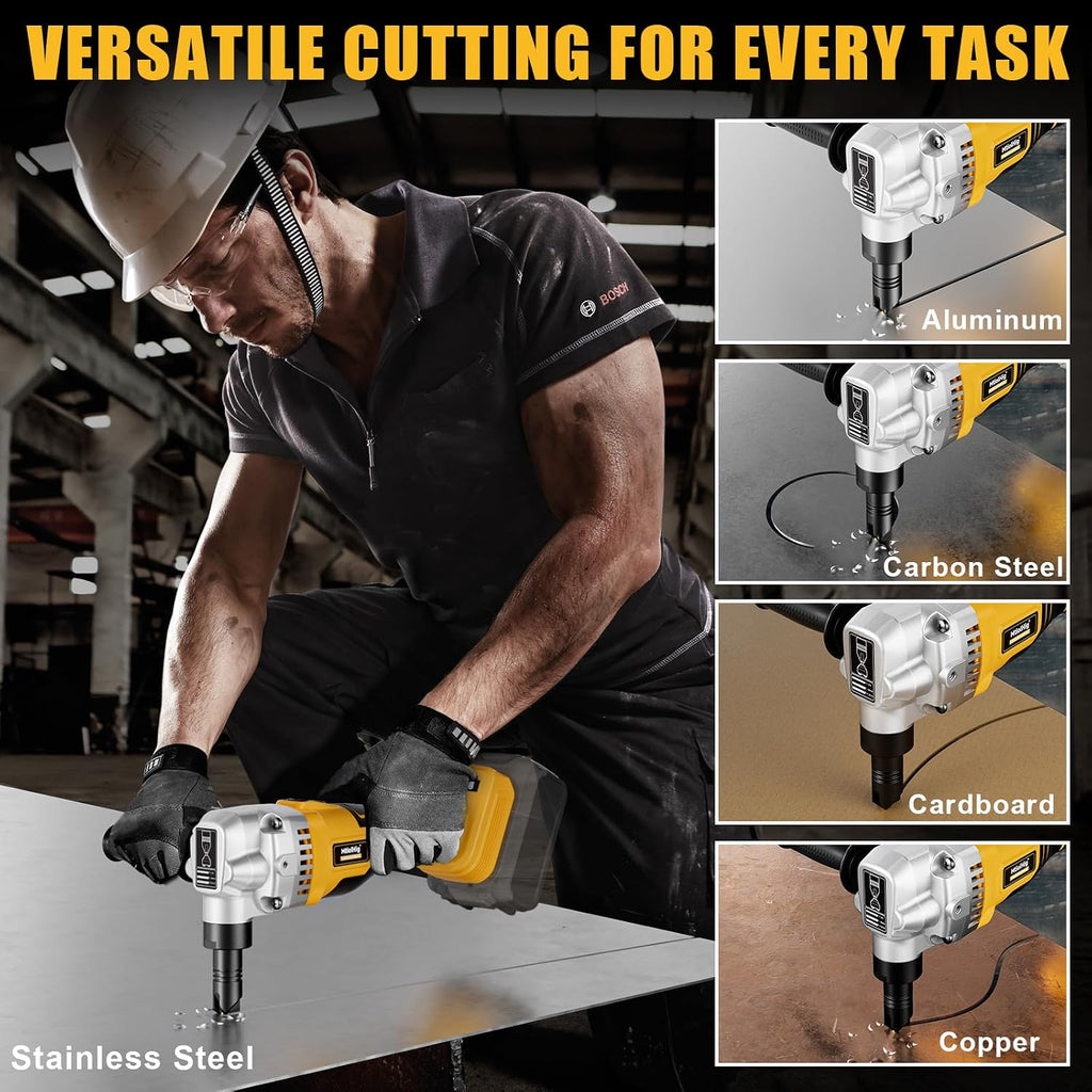 MtiolHig Cordless Metal Nibbler Compatible with DeWalt 20V Battery (No Battery), 18-Gauge Electric Nibbler with Assist Handle & 2 Blades, 1900RPM Brushless Metal Cutter for Stainless Steel, Aluminum