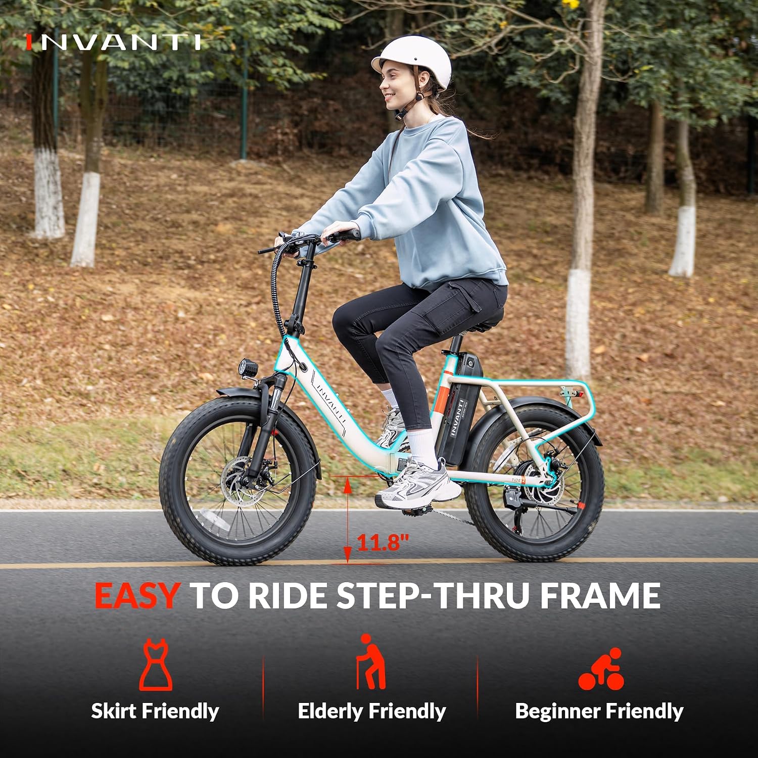 INVANTI Foldable Electric Bike, 1000W Peak Motor Ebikes for Adults, 25MPH Top Speed 45Miles, 20' Step-Thru Fat Tire E-bike for All Terrains with Rear Rack, 7-Speed & Front Suspension Commuting Bicycle