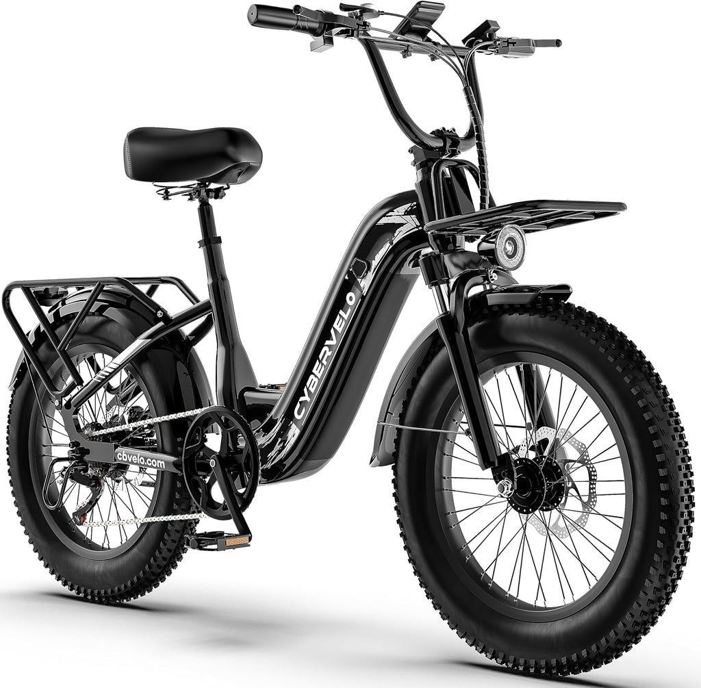 Cybervelo 1500W Motor Peak Electric Bike for Adults and Teenagers, 48V 20AH Removable Battery Step Thru EBike, 30+MPH, 80 Miles Max Range, 20' Fat Tire Adult Electric Bicycles for 7 Speed