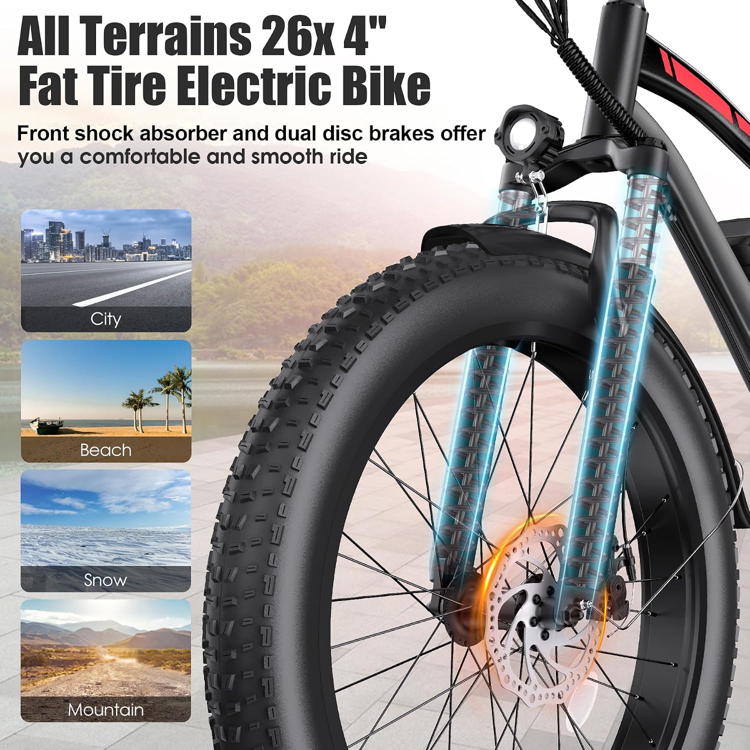Electric Bike for Adults, 1000W Peak 20MPH 60Miles Ebike,48V 13AH Battery Electric Mountain Bike, 26' x 4'' Fat Tire Electric Bicycle with Rear Rack, Fenders, 7 Speed, UL 2849 Certified
