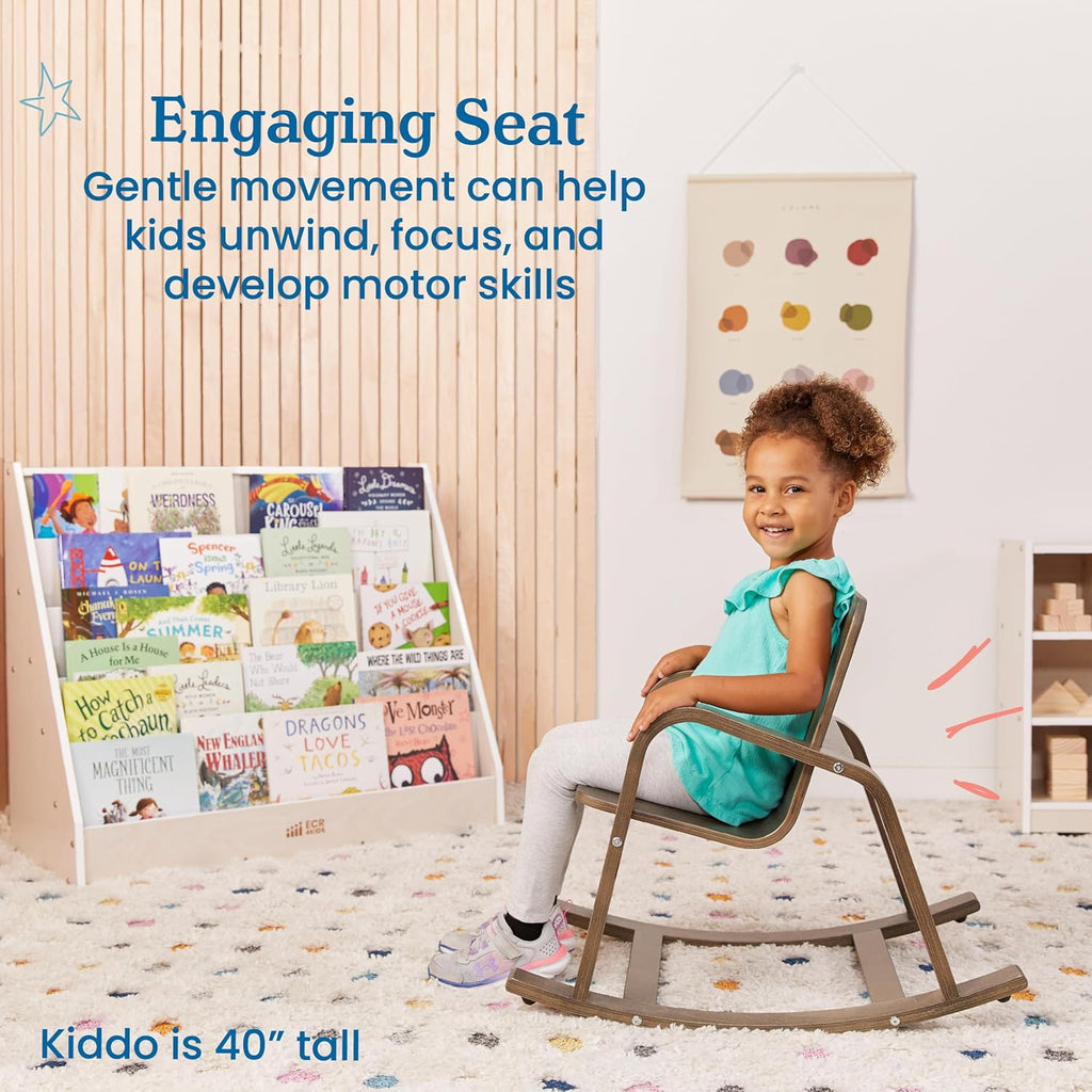 ECR4Kids Bentwood Reading Rocking Chair with Armrests, Montessori Furniture, Grey Wash