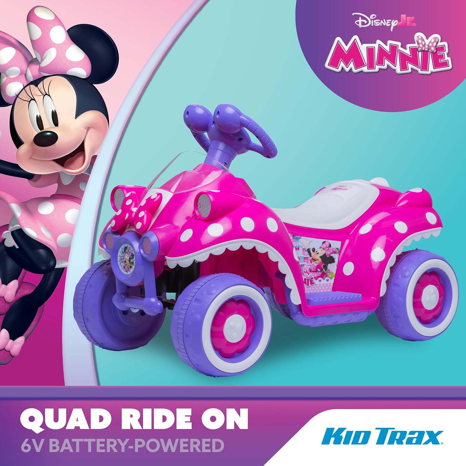 Kid Trax Toddler Disney Minnie Mouse Quad Ride-On, Kids 18-30 Months, 6V Battery and Charger Included, Max Weight 45 lbs, Hot Pink