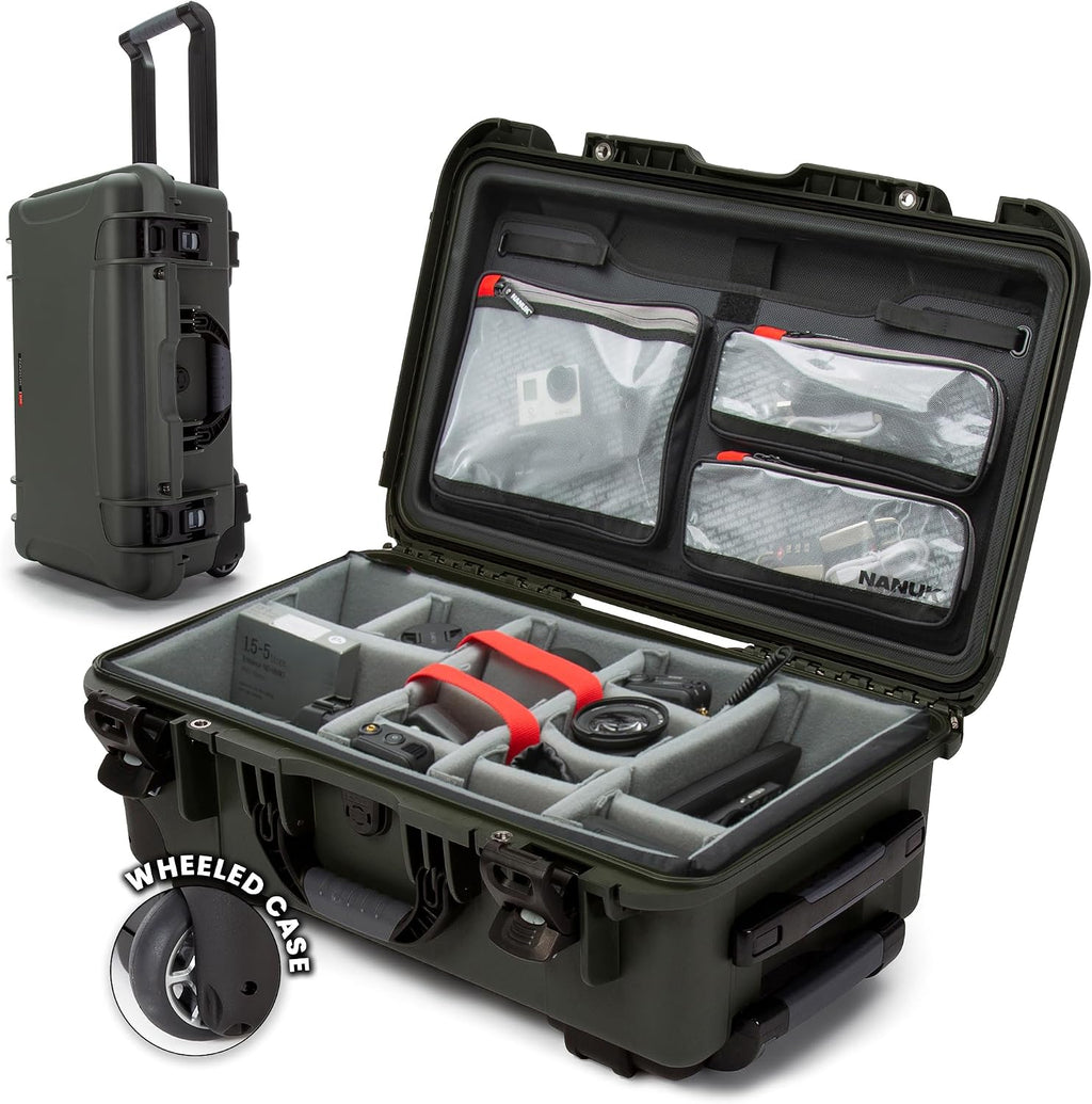 NANUK 935 Pro Photo Kit – Waterproof Travel Camera Hard Case with Padded Dividers and Wheels, 22' x 14' x 9' - Dustproof and Impact Resistant, Airline Carry-On Approved – Olive