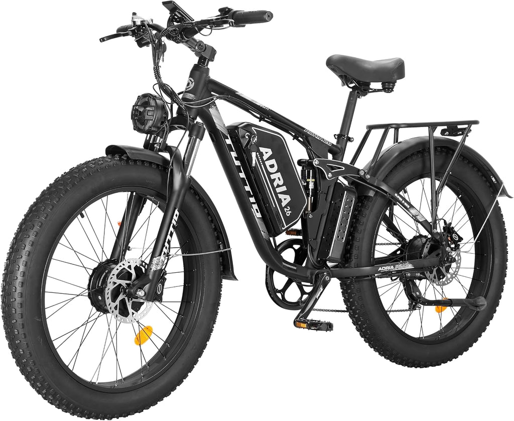 TUTTIO Adria26 5000W/6000W Dual Motor Ebike, 40-46MPH Electric Bike for Adults, 26' x 4' Fat Tire Electric Mountain Bike, 52V 25AH E-Bike Full Suspension Electric Dirt Bike for Off-Road Hunting