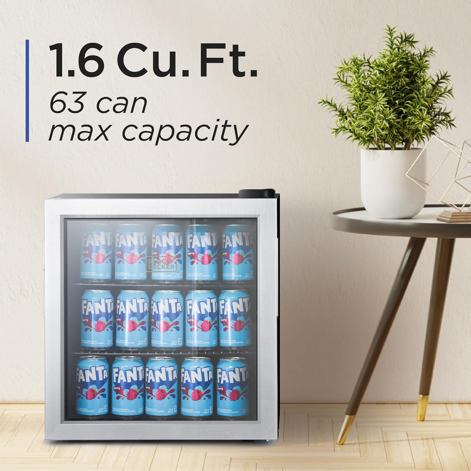 BLACK+DECKER 1.7 Cu. Ft. Beverage Cooler, Beverage Fridge with Double Pane Glass Door, Drink Fridge and Beverage Refrigerator with 63-Can Capacity for Home Bar, Home Office and More