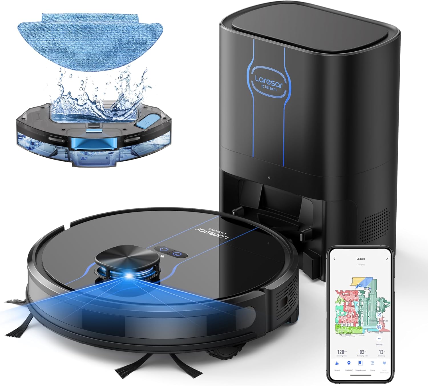 Robot Vacuum and Mop Combo, 5000Pa Robotic Vacuum with Self Emptying Dock for 60 Days, Smart Lidar Navigation Robot Vacuum Cleaner, Mapping, APP/Voice Control for Per Hair, Hard Floor and Carpet