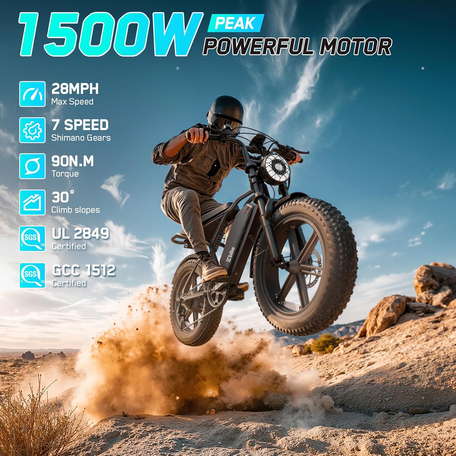 TST Electric Bike for Adults, 1500W Peak Motor 60 Miles Fat Tire Ebike with 48V 15Ah Removable Battery 20' Fat Tire Electric Bike, Full Suspension and 7-Speed