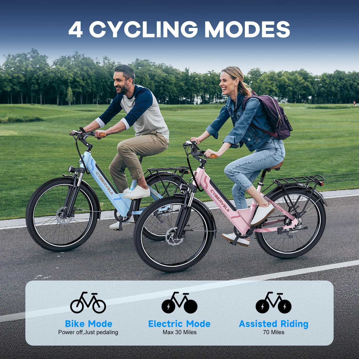 Cybervelo 750W Peak Electric Bike for Adults,up 80 Miles 25AH Removable Battery Ebike, 26' Electric E Bike with 7-Speed,Adult Electric Bicycles for Commute Beach Snow Man Womens All Terrain