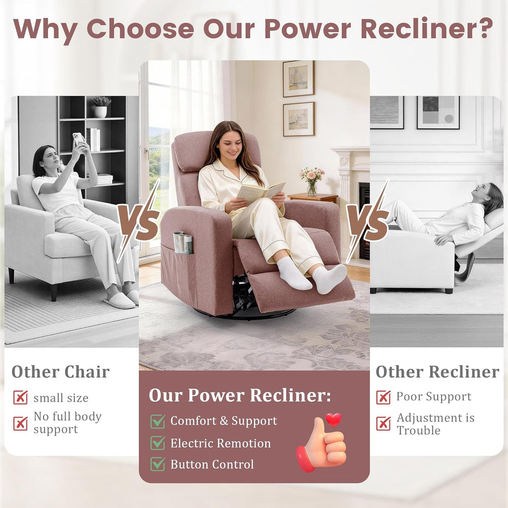 Korser Power Swivel Recliner Chairs for Adults, Electric Glider Rocking Chair Nursery, Glider Recliner Nursery Chair with Classified Side Pocket, Nursery Rocking Chairs with USB and Type-C Ports