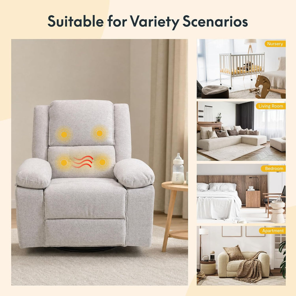 FLEXISPOT Swivel Rocker Recliner Chair for Adults, Massage Recliner Rocking Chair Nursery, 360° Swivel Nursery Glider for Living Room Bedroom, Light Grey(XRC2)