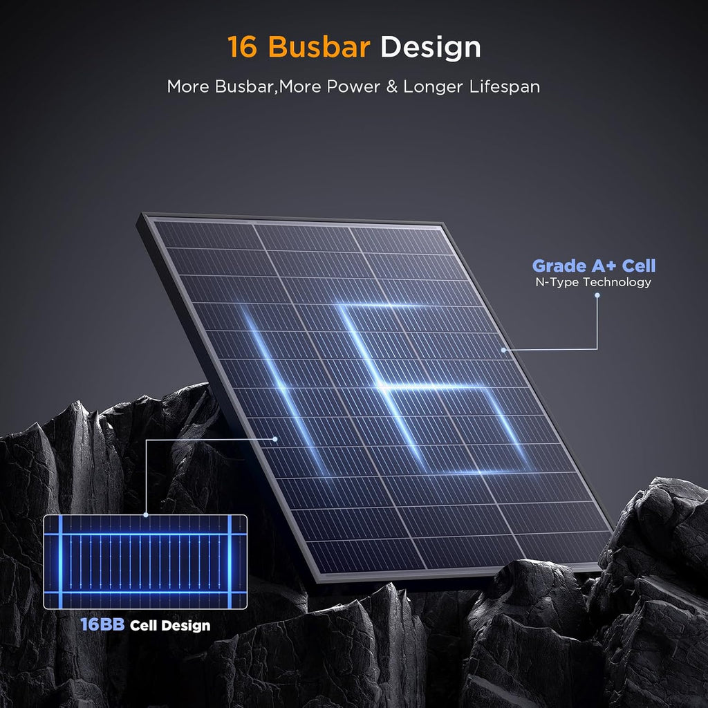 N-Type 100W 12V Solar Panel, 8-Pack (800W Total), 25% High-Efficiency Compact 16BB Monocrystalline Solar Panels for RV, Off-Grid, Cabin & Home Backup Power