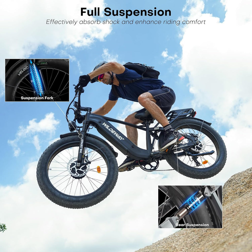 Wildeway 2600W Dual Motor Electric Bike for Adults 48V 30AH Removable Battery 32MPH 26' Terrain Fat Tire 80 Miles Long Rang Mountain Bike Full Suspension with Hydraulic Disc Brake Bicycle