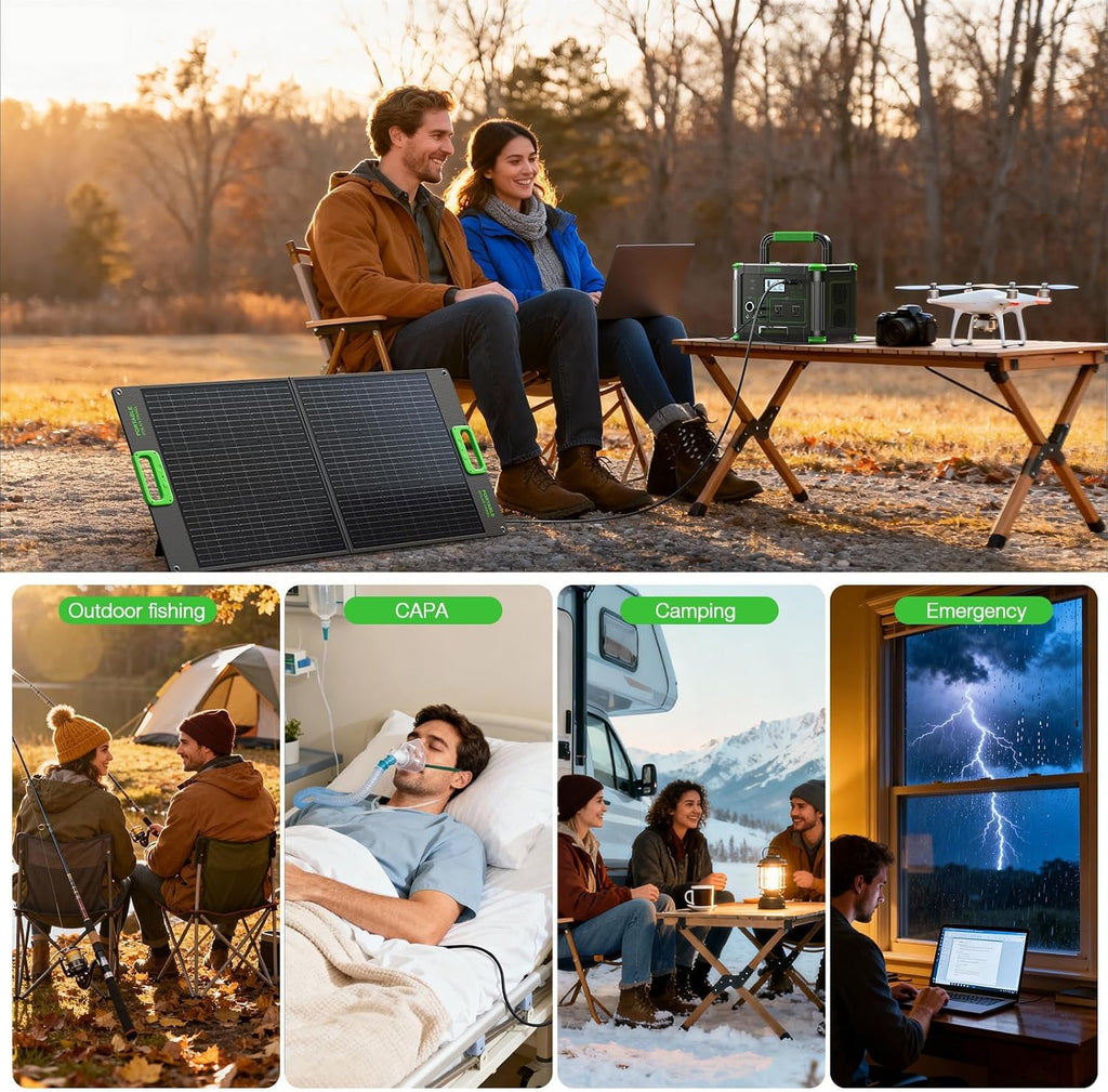 Portable Power Station 500W(Peak 1000W), 519Wh Outdoor Solar Generator with 2 AC(110V) Outlets, 10 Ports Powerhouse with USB-C PD Fast Charging for Travel, RV Camping, Off-Grid Living, Emergency