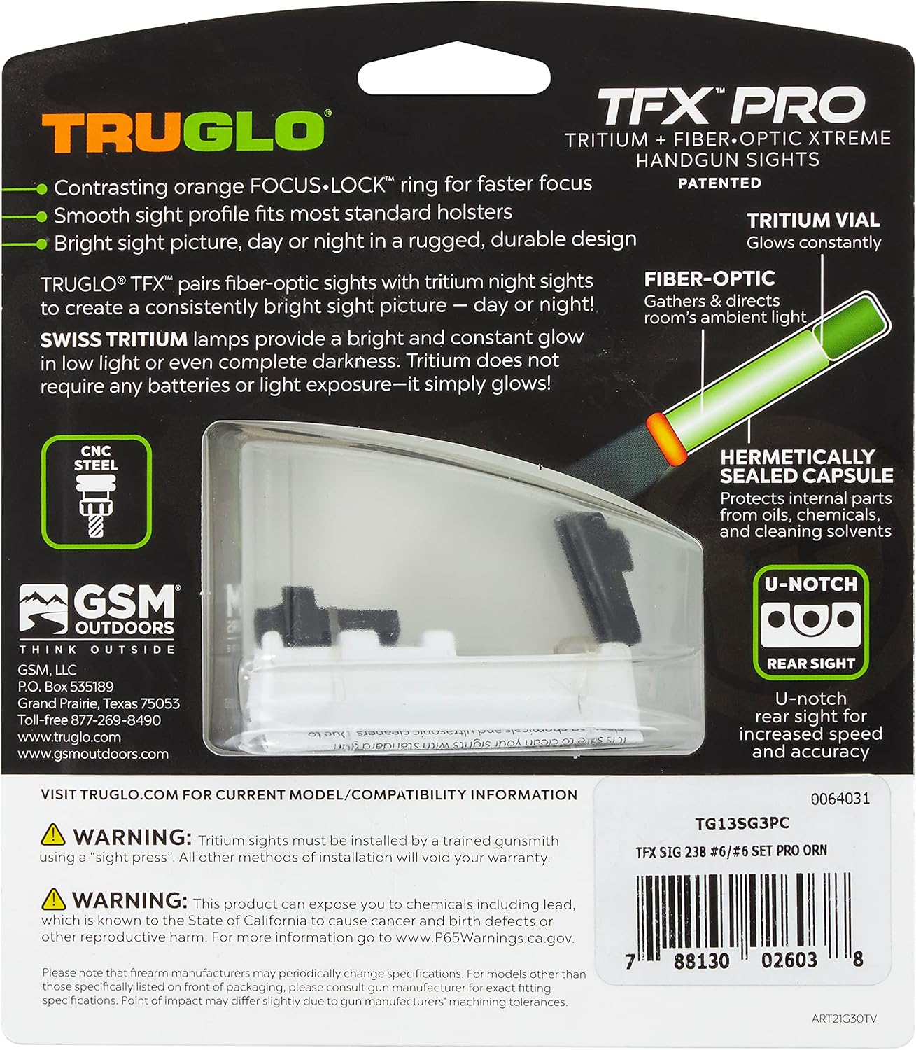 Truglo TFX PRO Handgun Sight, Glowing Shock Proof Tritium and Fiber Optic Night Sight for Handguns, Compact, Durable, and Snag Free Sight