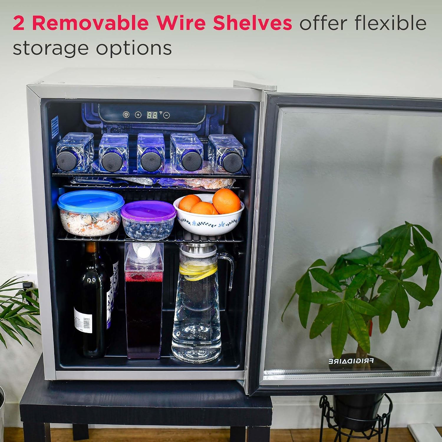 Frigidaire EFMIS9O00, Beverage Fridge Refrigerator with Glass Door, Compact Mini Fridge with Digital Temperature Control Fits 88 Cans or 25 Bottles, 74L Capacity - 19.29' D x 25' W x 17.51' H, Silver
