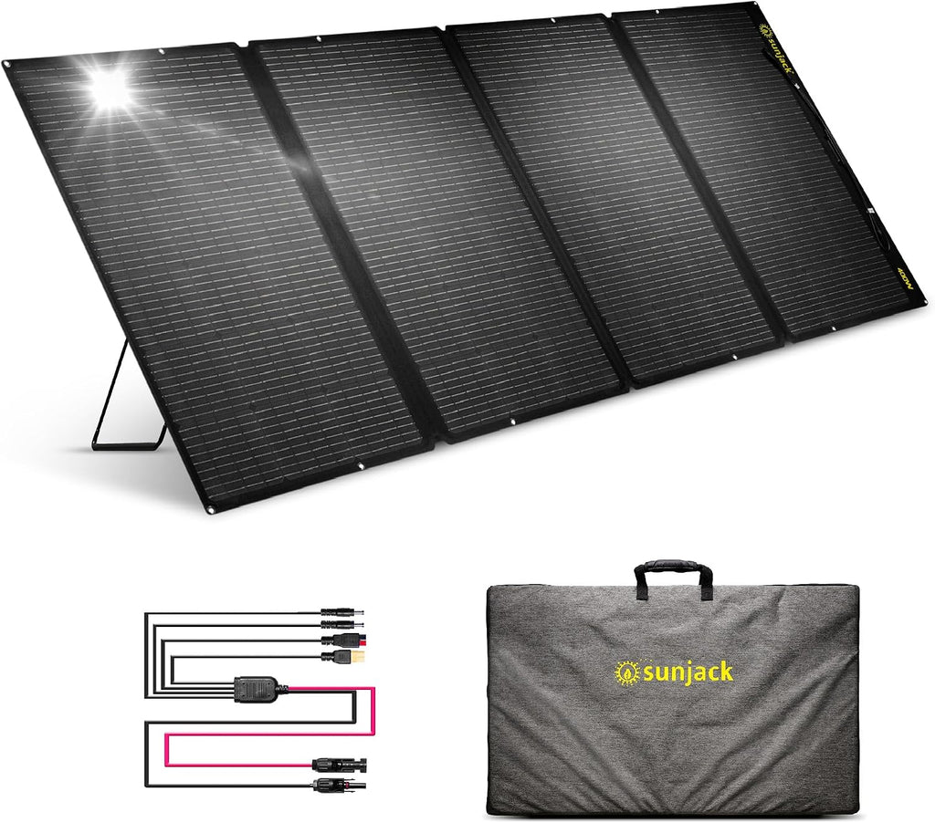 SunJack 400W Foldable Solar Panel Charger, 48V Portable ETFE Solar Charger for Power Station, Generator, Battery | IP68 Waterproof with Kickstand for Camping, RV, Travel, Off-Grid & Emergency Power