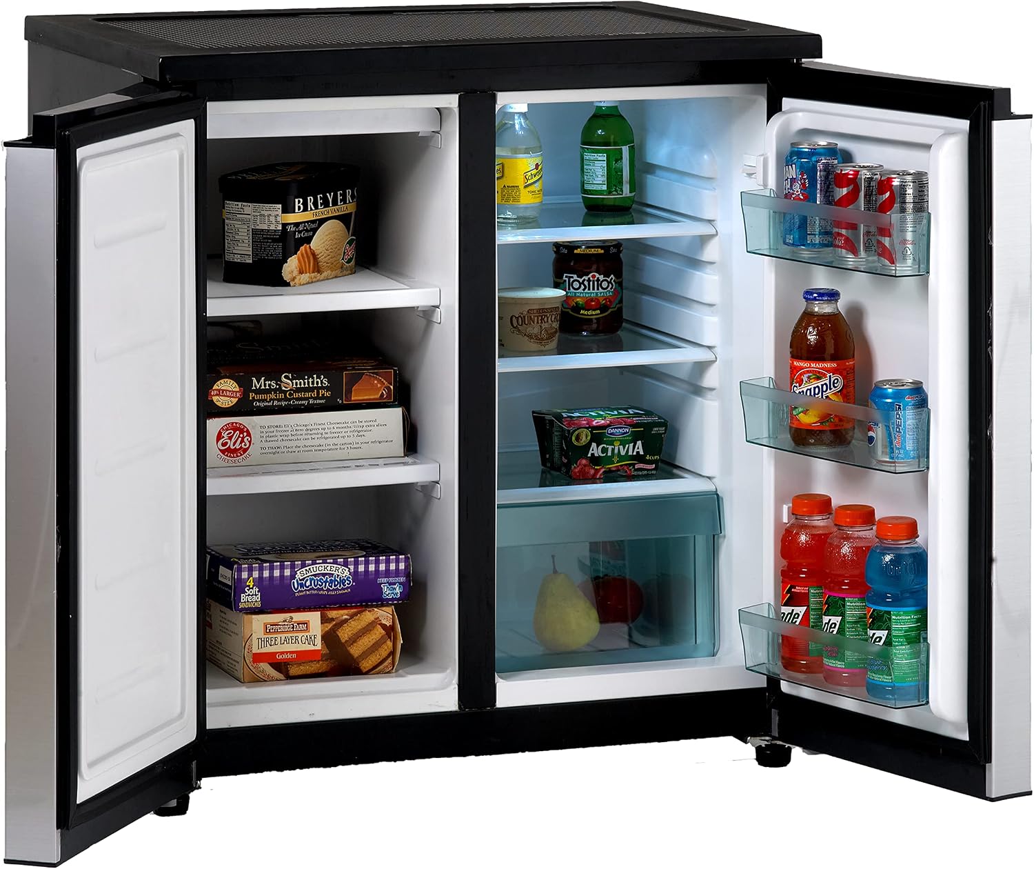 Avanti Mini Fridge Compact Side-by-Side Refrigerator with Freezer for Home Office or Dorm, Features Dual Doors Adjustable Glass Shelves and Adjustable Temperature Control, 5.5-Cu.Ft, Stainless Steel