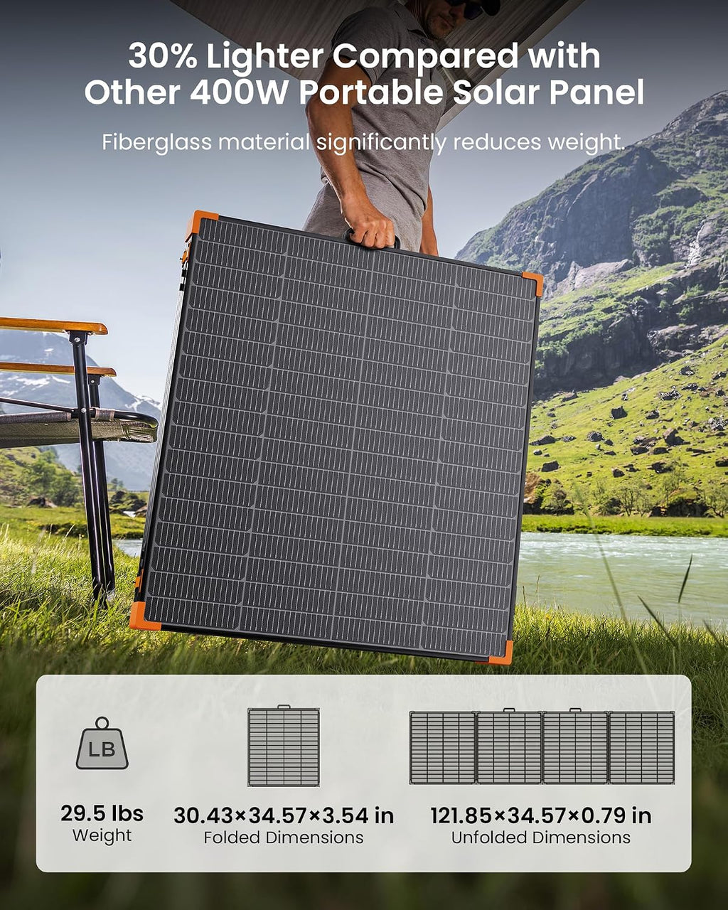 ZOUPW 450W Portable Solar Panel,38V N-Type 16BB 25% High Efficiency Foldable Solar Charger for EcoFlow Delta/Anker C1000/Jackery/Bluetti Elite 100,IP68 Waterproof for Offgrid RV Power Backup