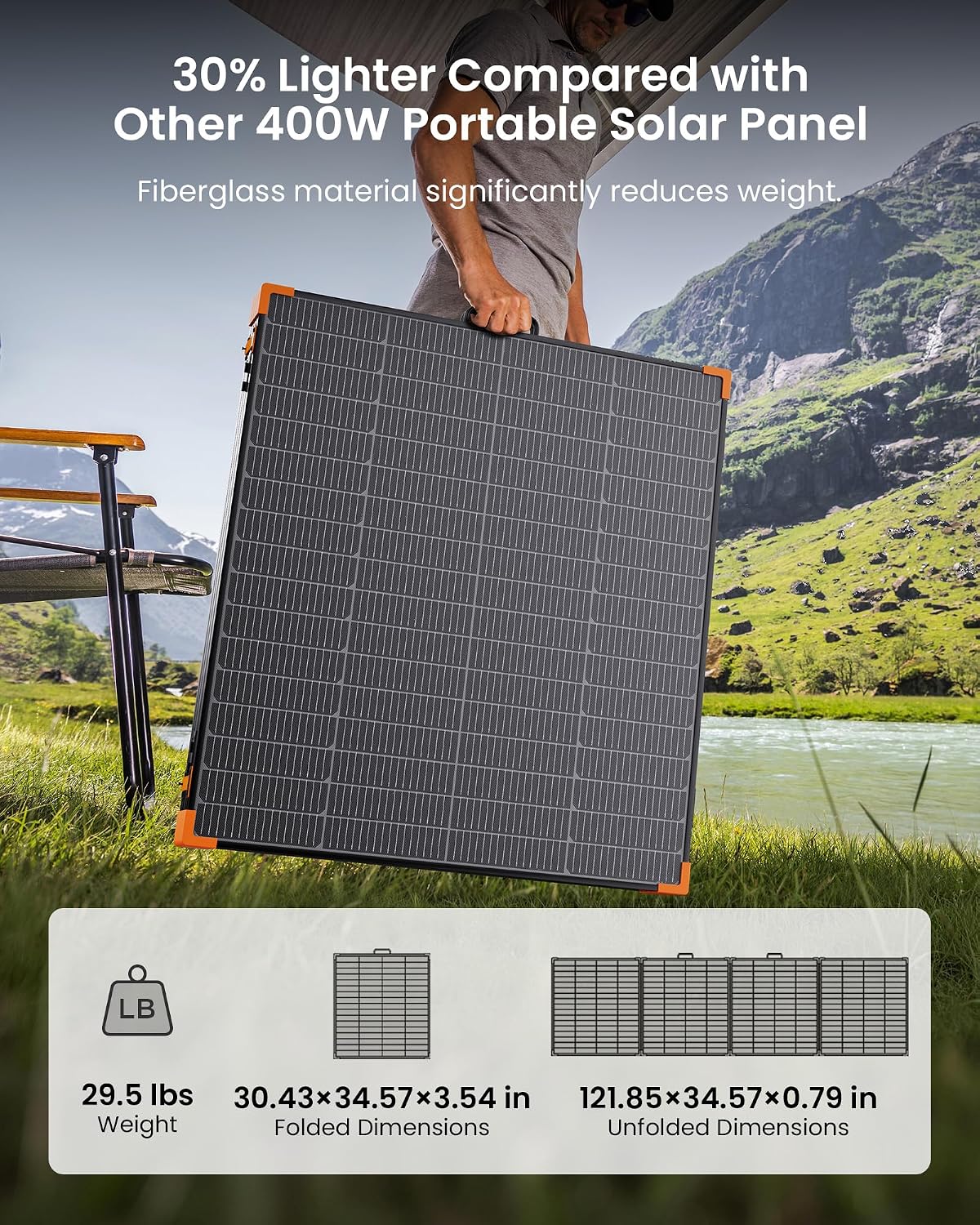 ZOUPW 450W Portable Solar Panel,38V N-Type 16BB 25% High Efficiency Foldable Solar Charger for EcoFlow Delta/Anker C1000/Jackery/Bluetti Elite 100,IP68 Waterproof for Offgrid RV Power Backup