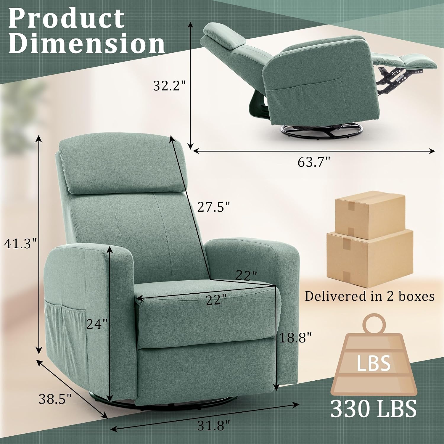 Korser Power Swivel Recliner Chairs for Adults, Electric Glider Rocking Chair Nursery, Glider Recliner Nursery Chair with Classified Side Pocket, Nursery Rocking Chairs with USB and Type-C Ports