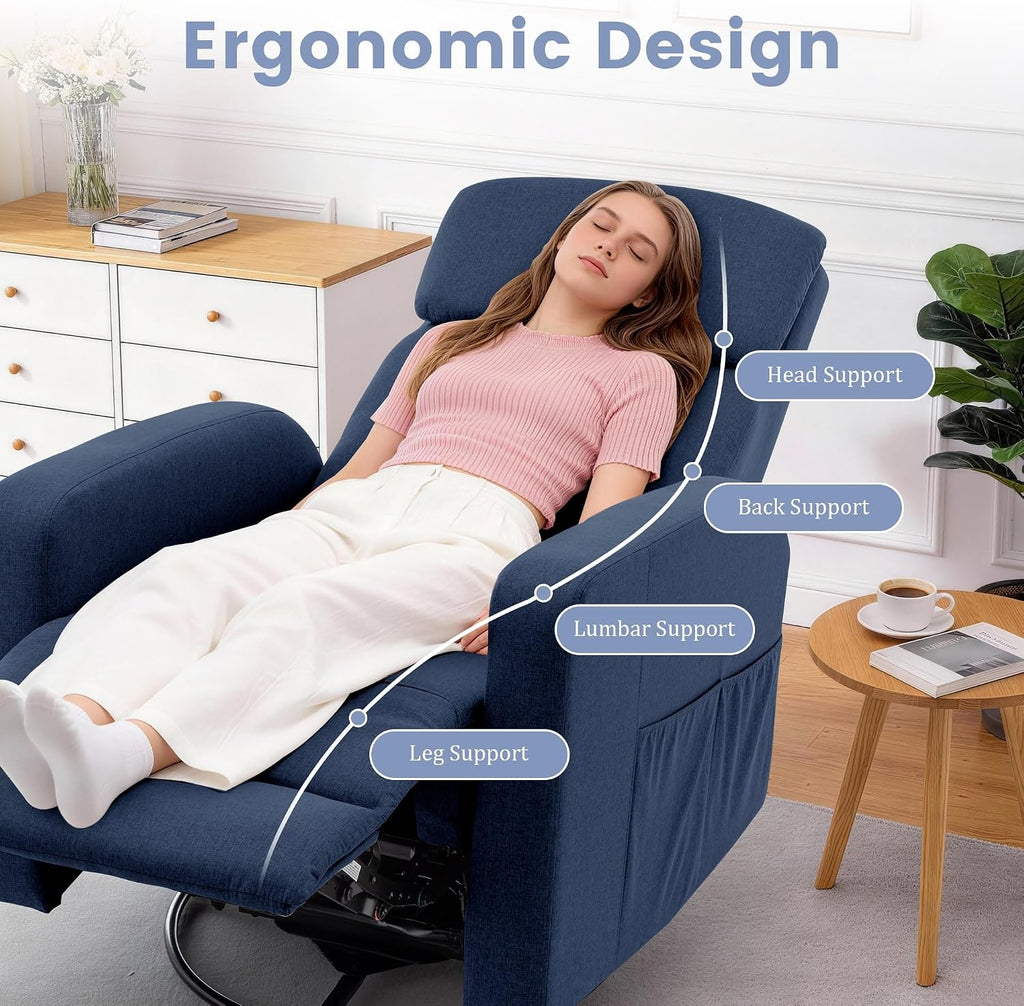 Korser Power Swivel Recliner Chairs for Adults, Electric Glider Rocking Chair Nursery, Glider Recliner Nursery Chair with Classified Side Pocket, Nursery Rocking Chairs with USB and Type-C Ports