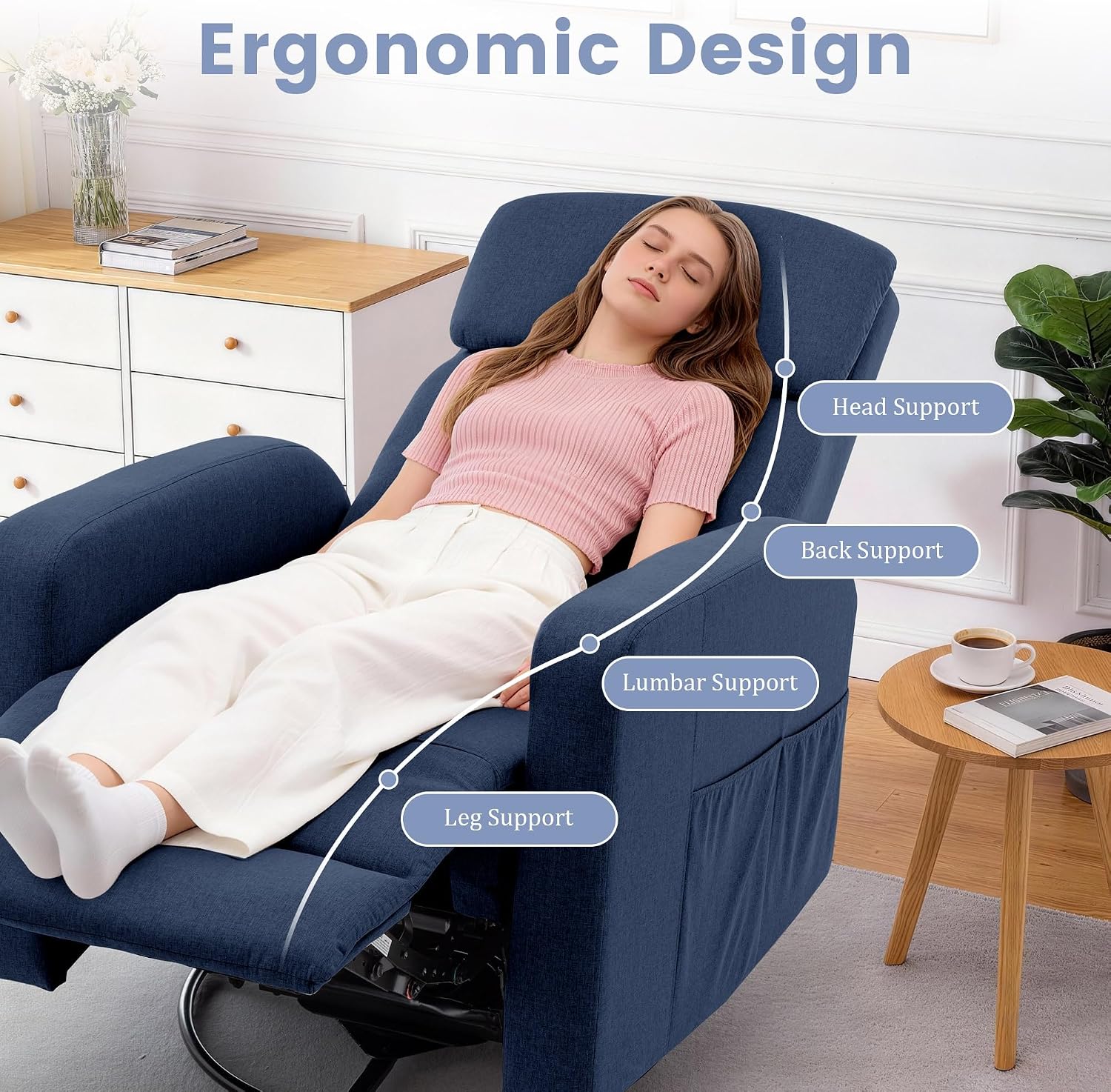 Korser Power Swivel Recliner Chairs for Adults, Electric Glider Rocking Chair Nursery, Glider Recliner Nursery Chair with Classified Side Pocket, Nursery Rocking Chairs with USB and Type-C Ports