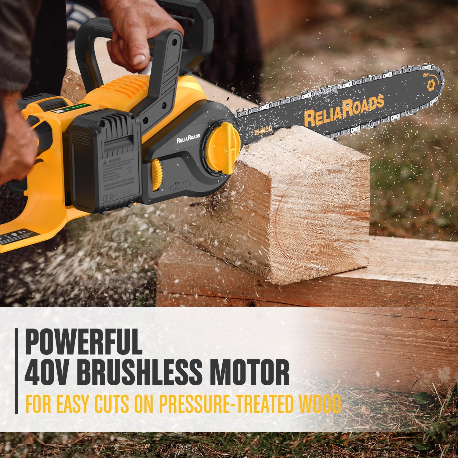 ReliaRoads 16-Inch Brushless Chainsaw, 40V (2 x 20V MAX) Cordless Battery Powered Chain Saw Kit (Includes 2 Chains) Compatible DeWALT Battery for Wood/Tree Cutting and Pruning (Battery Not Included)