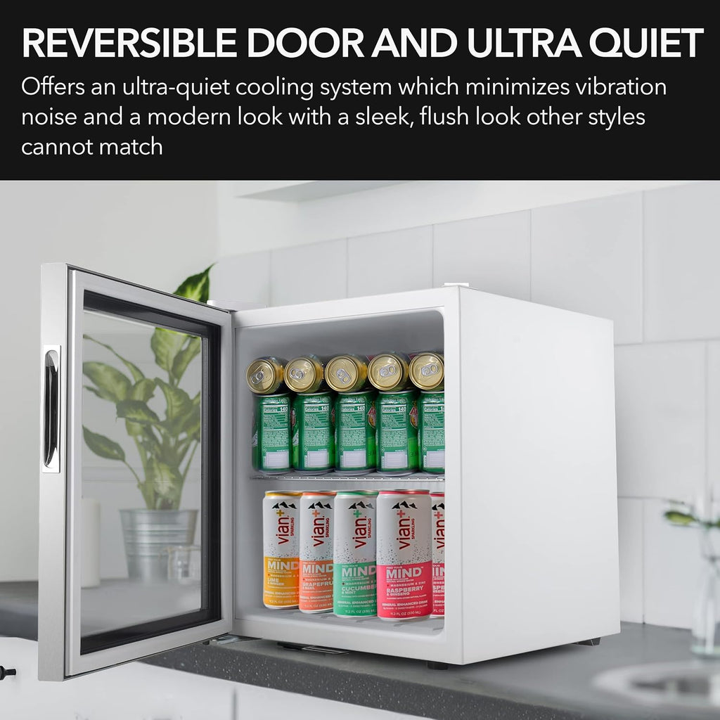 Whynter Beverage Refrigerator with Double-Layer Glass Door, 68-Can 1.6 Cu Ft Freestanding Drink Mini Fridge, BR-062WS, Stainless Steel