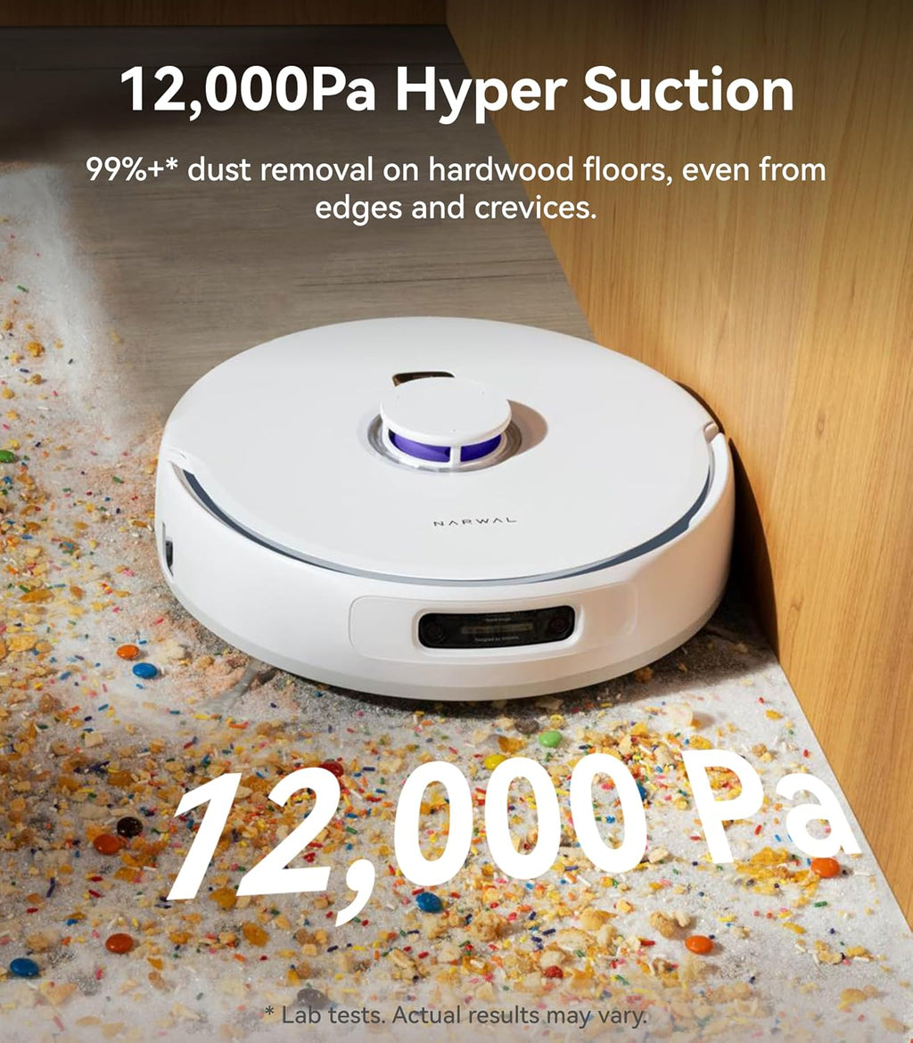 NARWAL Freo Z Ultra Robot Vacuum and Mop Combo, Dual RGB Cameras and Chips, AI Avoidance, 12000Pa Suction, Real-Time Decisions, Adaptive Hot-Water Self Wash & Self Emptying,Quiet, White (Renewed)