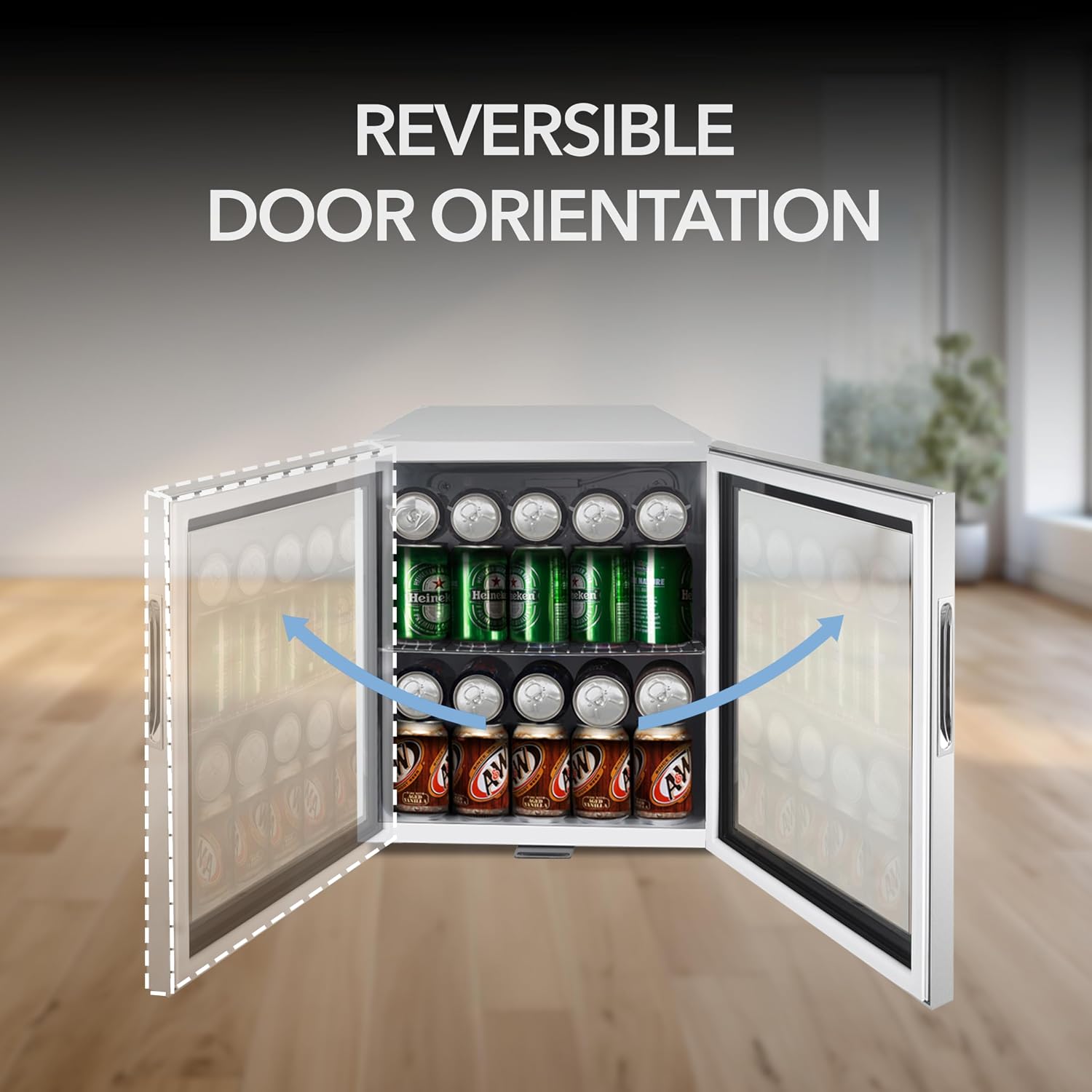 Whynter Beverage Refrigerator with Double-Layer Glass Door, 68-Can 1.6 Cu Ft Freestanding Drink Mini Fridge, BR-062WS, Stainless Steel