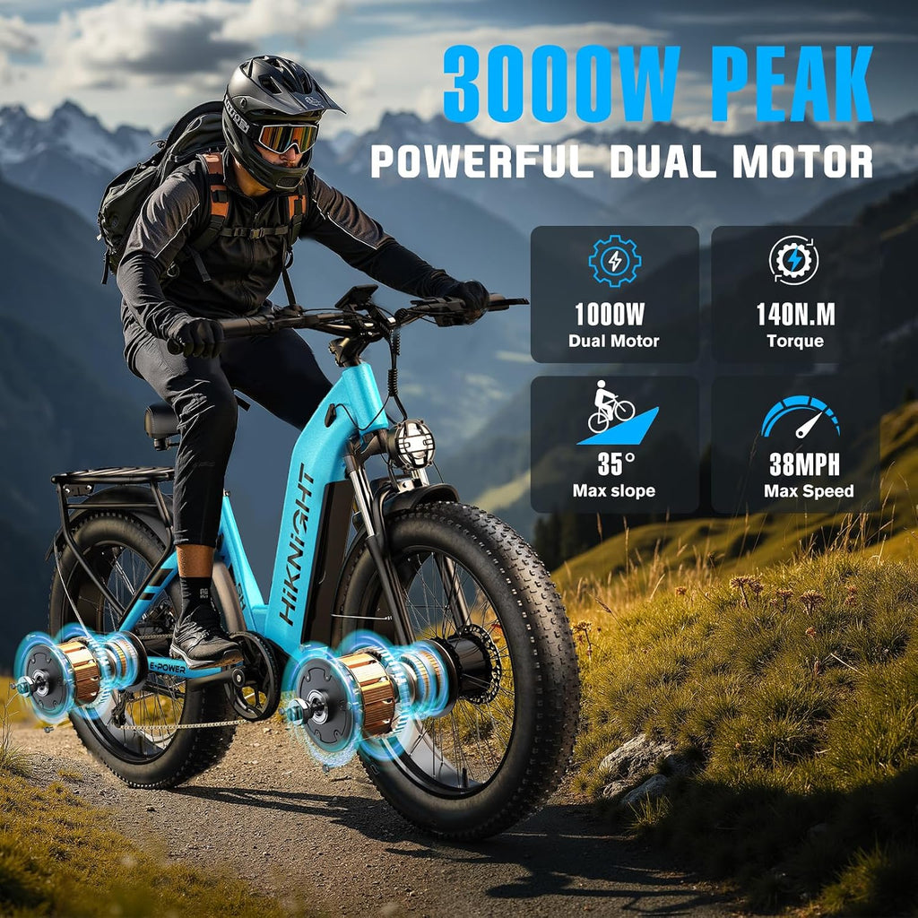 Dual Motor Electric Bike for Adults, 3000W Peak 52V 20AH Battery E Bike 26' x 4.0' Fat Tire Electric Mountain Bike Step-Thru Electric Bicycle for Women/Men, Up to 38MPH, Dual Hydraulic Brake