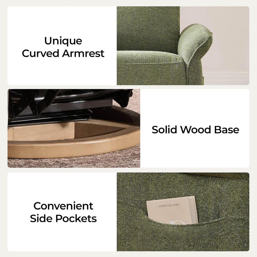 CHITA Power Recliner Chair, Electric Triple-Motor Swivel Glider Nursery Rocking Chair with Adjustable Power Headrest and Lumbar Support, GREENGARD Gold Certified, Solid Wood Base, Forest Green
